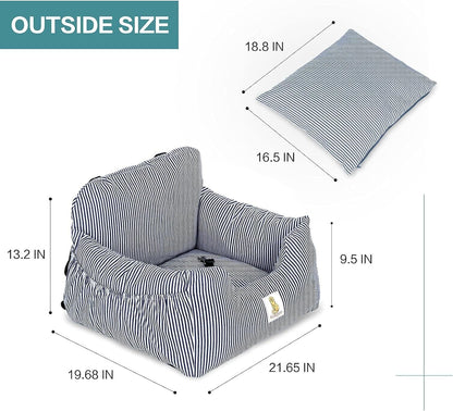 Dog Car Seat for Small Dogs,Fully Detachable and Washable Puppy Dog Booster Seats with Storage Pockets and Clip-On Safety Leash,Non-Slip Base Dog Bed Dual-Use for Car and Home (Blue)