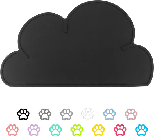 Pet Food Mats–Dog Cat Feeding Mat Top Grade Cloud Silicone Pad Anti-Slip Waterproof Anti-Slip Bowl Placemat (Black)