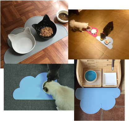 Pet Food Mats–Dog Cat Feeding Mat Top Grade Cloud Silicone Pad Anti-Slip Waterproof Anti-Slip Bowl Placemat (Gray)