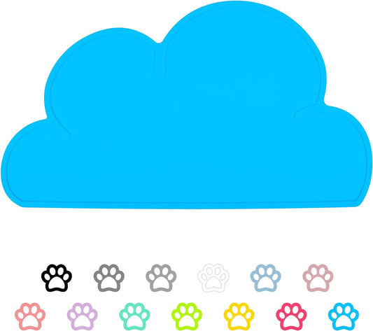 Pet Food Mats–Dog Cat Feeding Mat Top Grade Cloud Silicone Pad Anti-Slip Waterproof Anti-Slip Bowl Placemat (Light Blue)