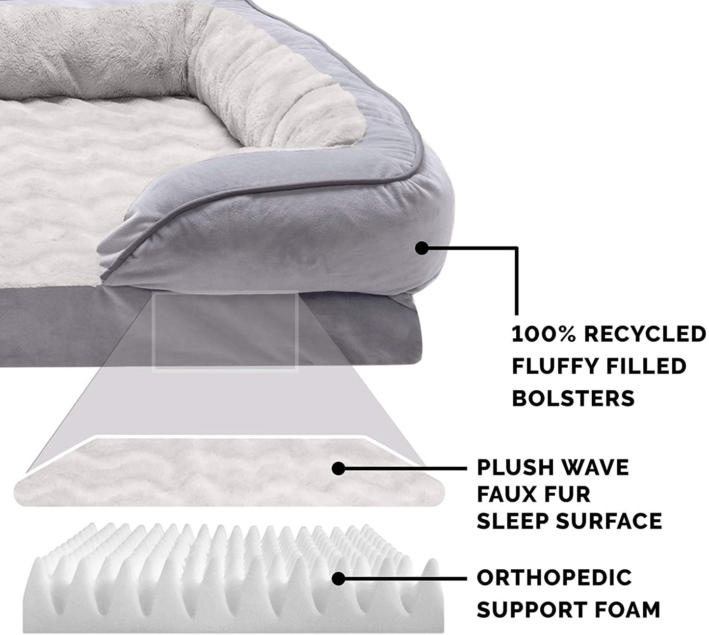 Orthopedic Dog Bed for Large Dogs W/ Removable Bolsters & Washable Cover, for Dogs up to 95 Lbs - Plush & Velvet Waves Perfect Comfort Sofa - Brownstone, Jumbo/Xl