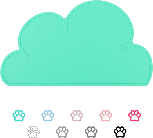 Pet Food Mats–Dog Cat Feeding Mat Top Grade Cloud Silicone Pad Anti-Slip Waterproof Anti-Slip Bowl Placemat (Light Green)