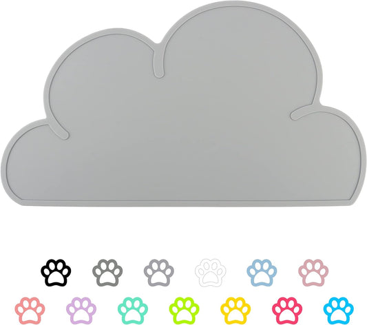 Pet Food Mats–Dog Cat Feeding Mat Top Grade Cloud Silicone Pad Anti-Slip Waterproof Anti-Slip Bowl Placemat (Gray)