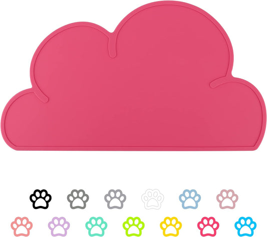 Pet Food Mats–Dog Cat Feeding Mat Top Grade Cloud Silicone Pad Anti-Slip Waterproof Anti-Slip Bowl Placemat (Ruby)