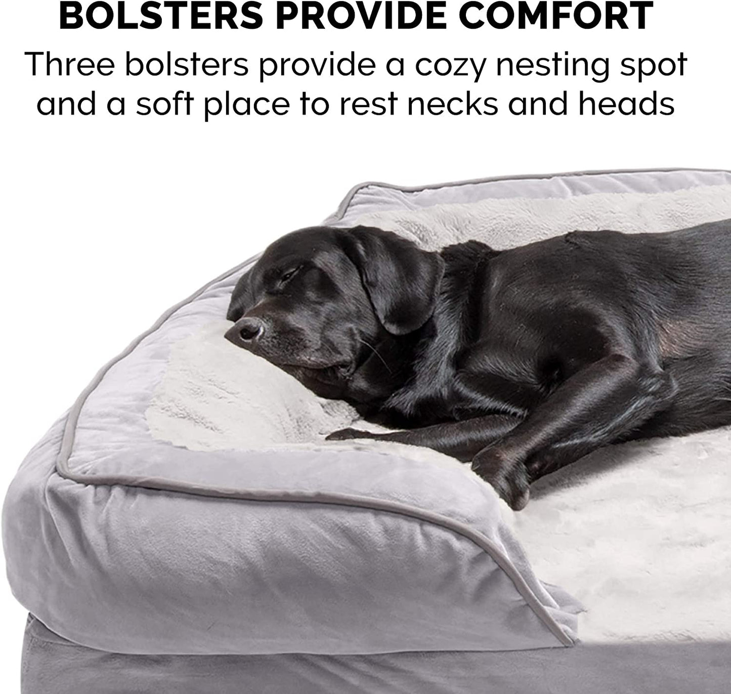 Orthopedic Dog Bed for Large/Medium Dogs W/ Removable Bolsters & Washable Cover, for Dogs up to 55 Lbs - Plush & Velvet Waves Perfect Comfort Sofa - Brownstone, Large
