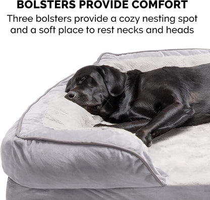 Orthopedic Dog Bed for Large/Medium Dogs W/ Removable Bolsters & Washable Cover, for Dogs up to 55 Lbs - Plush & Velvet Waves Perfect Comfort Sofa - Brownstone, Large