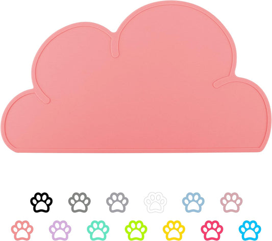 Pet Food Mats–Dog Cat Feeding Mat Top Grade Cloud Silicone Pad Anti-Slip Waterproof Anti-Slip Bowl Placemat (Pink)