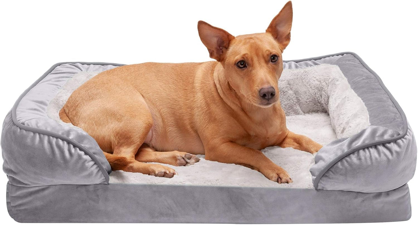 Orthopedic Dog Bed for Large/Medium Dogs W/ Removable Bolsters & Washable Cover, for Dogs up to 55 Lbs - Plush & Velvet Waves Perfect Comfort Sofa - Brownstone, Large