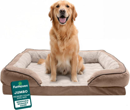Orthopedic Dog Bed for Large Dogs W/ Removable Bolsters & Washable Cover, for Dogs up to 95 Lbs - Plush & Velvet Waves Perfect Comfort Sofa - Brownstone, Jumbo/Xl