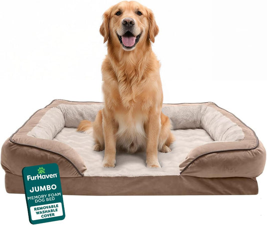 Orthopedic Dog Bed for Large Dogs W/ Removable Bolsters & Washable Cover, for Dogs up to 95 Lbs - Plush & Velvet Waves Perfect Comfort Sofa - Brownstone, Jumbo/Xl