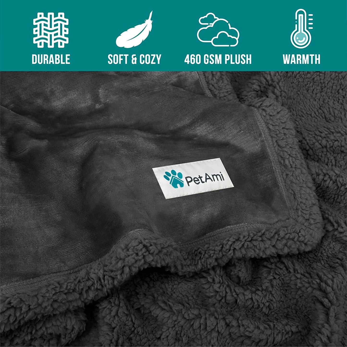 Dog Blanket for Bed, XL Pet Blanket Large Dogs, Fleece Furniture Couch Cover Protector Sofa Car Crate Kennel, Soft Sherpa Cat Throw Plush Reversible Washable, Twin 60X80 Solid Dark Gray